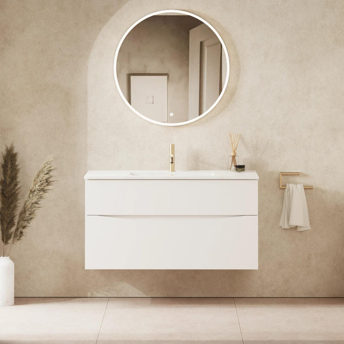 Crosswater Wall Mounted Vanity Unit 1000mm / White Gloss Crosswater Glide II Wall Mounted Two Drawer Vanity Unit with Basin