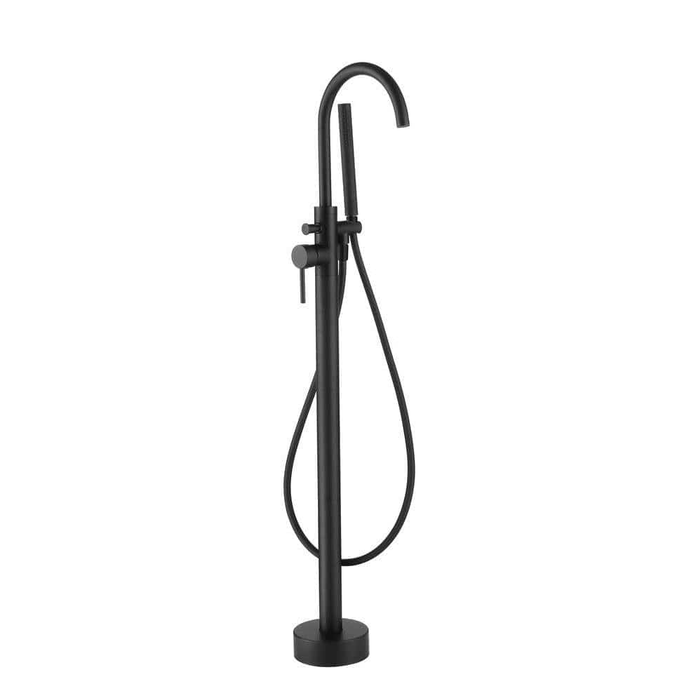 Aquarius Bathrooms Freestanding Bath Filler Matt Black Aquarius RF-Series Floor Standing Bath Shower Mixer with Shower Kit