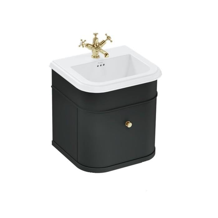 Burlington Wall Mounted Vanity Unit Matt Black / Ceramic Basin - 3 Tap Hole / Gold Burlington Chalfont 550mm Wall Mounted Single Drawer Vanity Unit with Basin