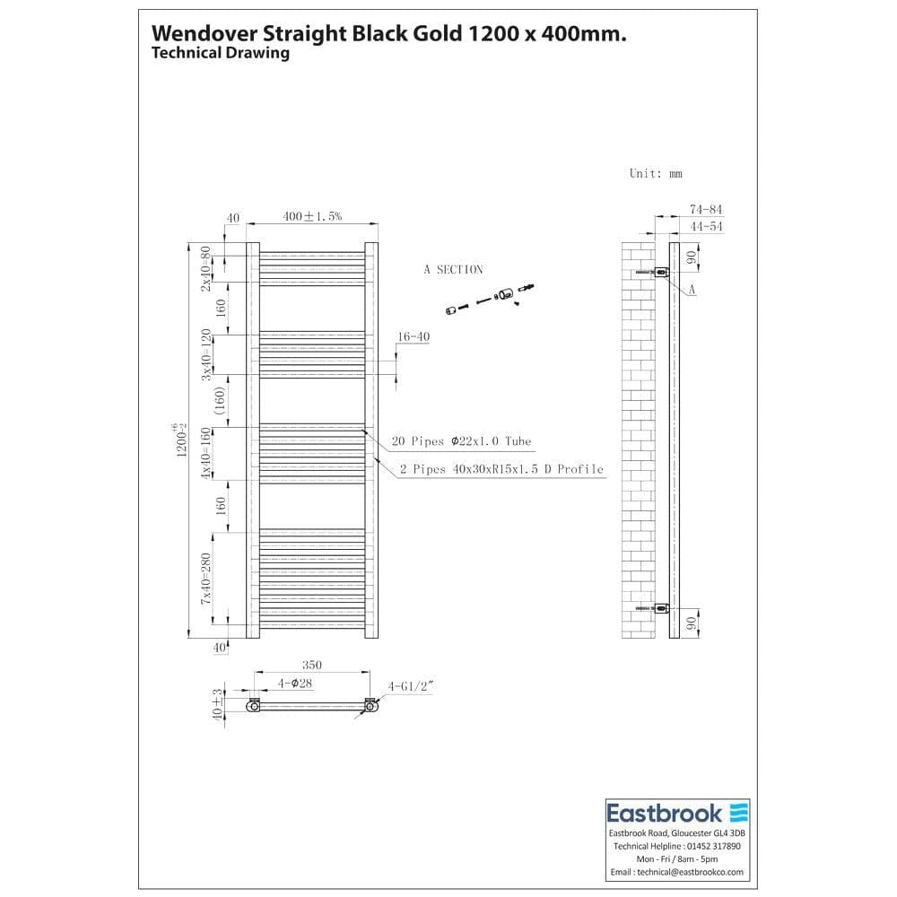Eastbrook Wendover Straight Heated Towel Rail in Black Gold