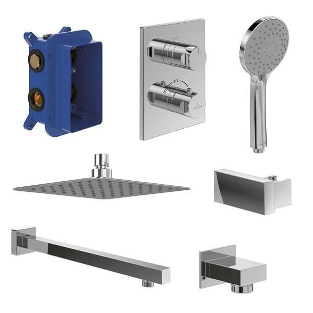 Villeroy & Boch Concealed Shower Set Villeroy & Boch Complete Concealed Shower Set with Square 200mm Shower Head and Handset in Chrome
