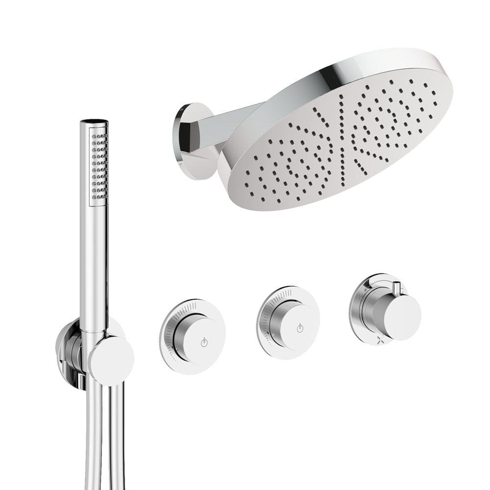 UK Bathroom Store Concealed Shower Set Chrome Crosswater Module Plus Push Shower Set 2 - 2 Outlet with Revive Steel Overhead and Pencil Handset
