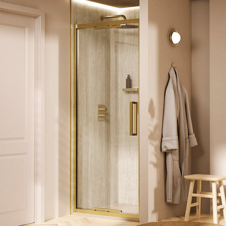 Crosswater Infold Shower Door Brushed Brass / 2000 x 1000 Crosswater Asura 8mm Infold Shower Door
