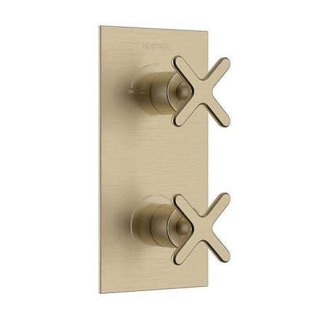 Heritage Concealed Shower Valve Brushed Brass Heritage Salcombe 1 Outlet, 2 Handle Conceled Thermostatic Shower Valve
