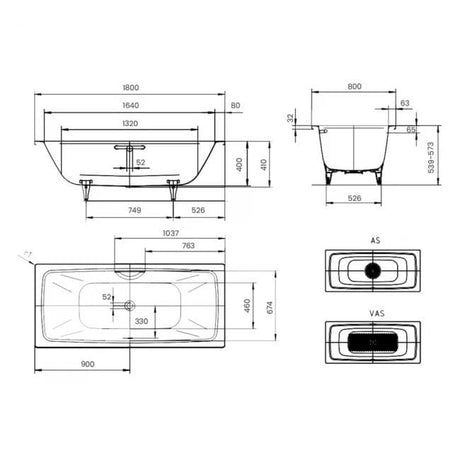 Kaldewei Double Ended Bath 1800mm x 800mm Kaldewei Cayono Duo Double Ended Steel Bath with Leg Set