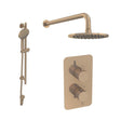 Saneux Concealed Shower Set Brushed Bronze Saneux COS 2 Outlet, 2 Handle Concealed Shower Valve Kit with 3 Function Handset, Shower Head and Slider Rail