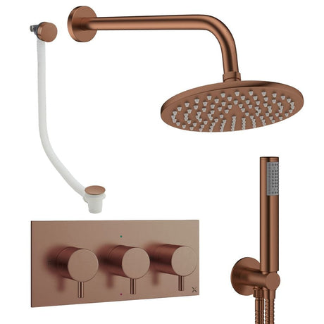 Crosswater Concealed Shower Set Brushed Bronze / Wall Arm / 200mm Crosswater Design 3 Handle 3 Outlet Shower and Bath Filler Set 8