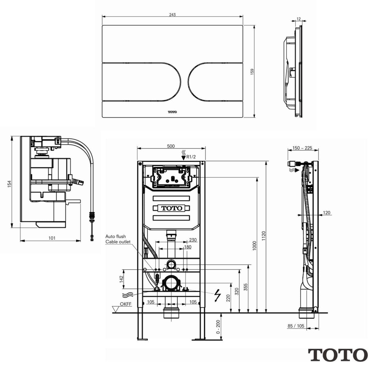 TOTO Smart Toilet TOTO RX Wall Hung Rimless Washlet® Smart Toilet Complete Auto Flush Pack