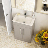 Imex Floor Standing Matt Ash Imex Suburb Floor Standing 600mm Double Door Vanity Unit with Basin