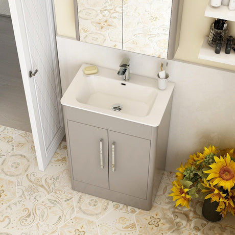 Imex Floor Standing Matt Ash Imex Suburb Floor Standing 600mm Double Door Vanity Unit with Basin