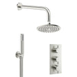 Crosswater Concealed Shower Set Brushed Stainless Steel Effect / 200mm Shower Head Crosswater MPRO 2 Outlet 3 Handle Thermostatic Shower Valve with Kit