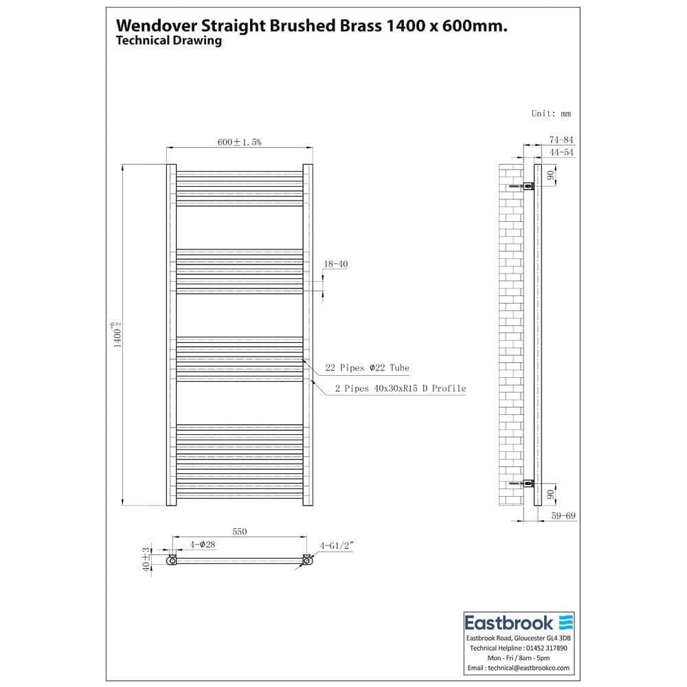 Eastbrook Wendover Straight Heated Towel Rail in Brushed Brass