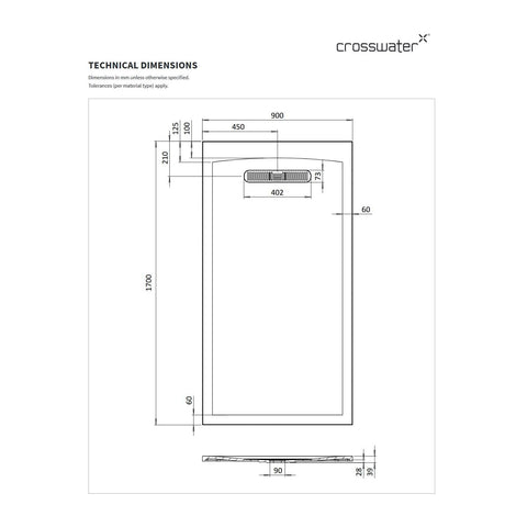 Crosswater Rectangle Shower Tray Crosswater Vito Rectangle 25mm Stone Resin Shower Tray 900 x 1700mm in Matt White with Waste