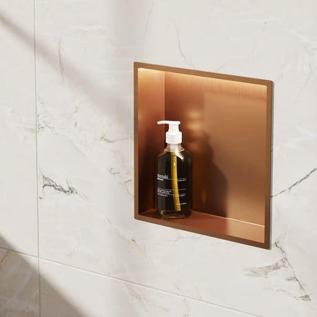 Crosswater Shower Niche Brushed Bronze Crosswater Square Shower Niche with LED - 305 x 305 x 80mm for Stud Walls