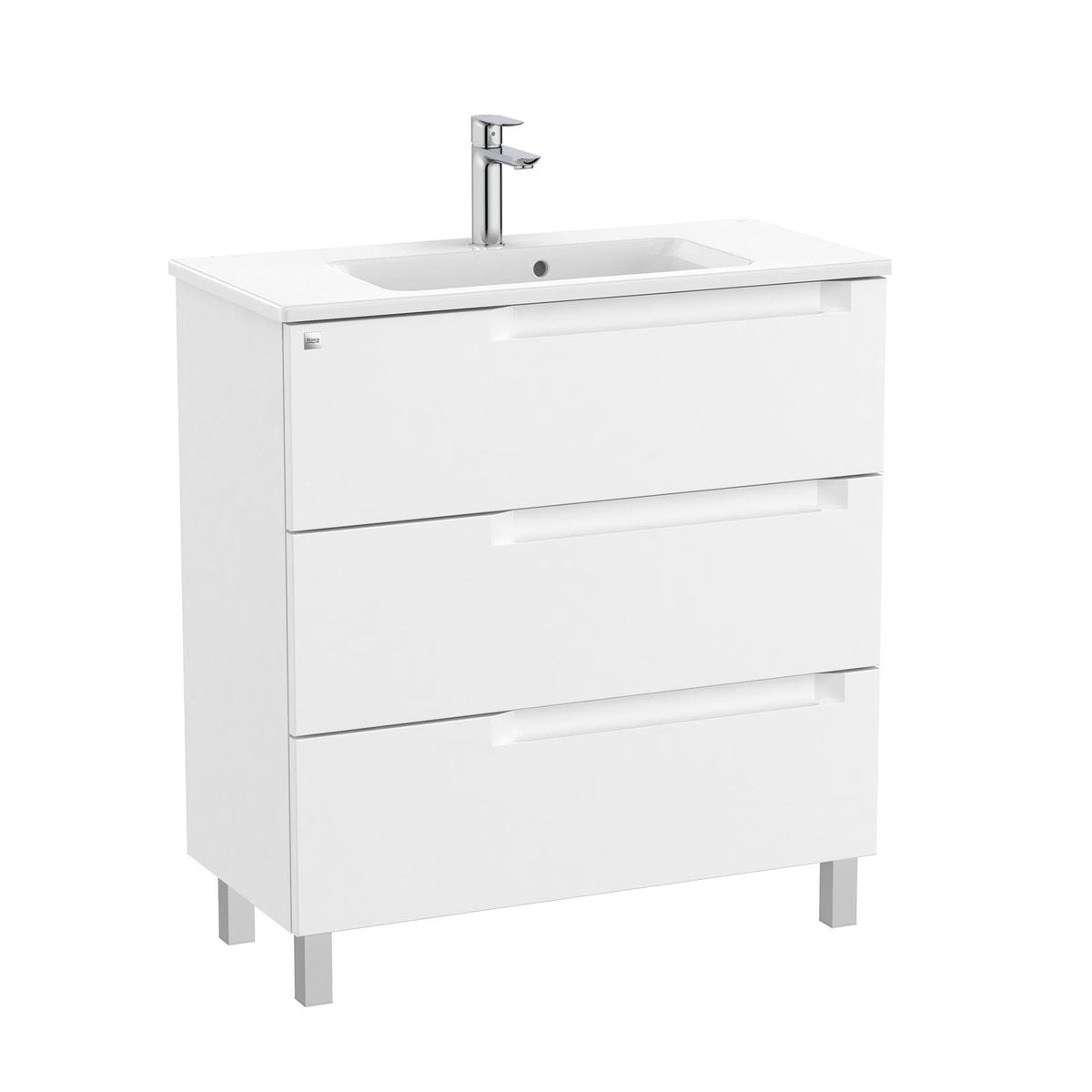 Roca Wall Mounted Vanity Unit Matt White Roca Aleyda Compact 800mm Floor Standing Three Drawer Vanity Unit with Basin