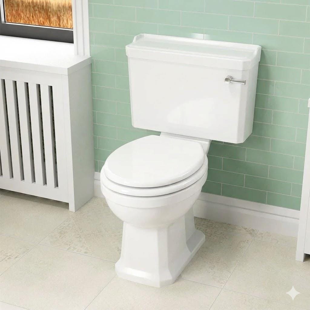 Imex Close Coupled Toilet Imex Wyndham Traditional Open Back Close Coupled Toilet with Soft Close Wooden Seat