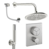 UK Bathroom Store Concealed Shower Set Brushed Nickel / Wall Arm / 300mm Crosswater Crossbox Push Shower Set 7 - 3 Outlet with Fixed Overhead Shower, Pencil Handset and Overflow Bath Filler Waste