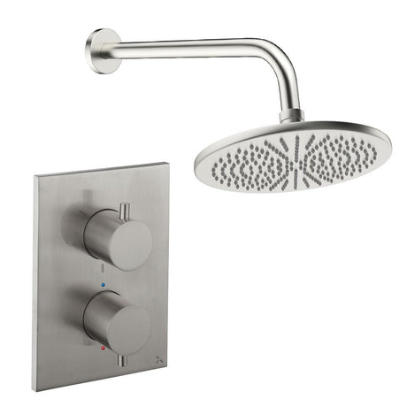UK Bathroom Store Concealed Shower Set Brushed Nickel / Wall Arm / 300mm Crosswater Crossbox Shower Set 1 - 1 Outlet with Fixed Overhead Shower