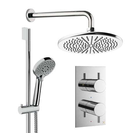 Crosswater Concealed Shower Set Chrome / Wall Arm / 300mm Crosswater Design 2 Handle 2 Outlet Shower Set 4 with Rainfall Head and Slide Rail Kit