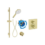 Roca Concealed Shower Set Brushed Brass Roca T-500 Square Thermostatic Concealed Shower Valve with Shower Handset and Slide Rail Set