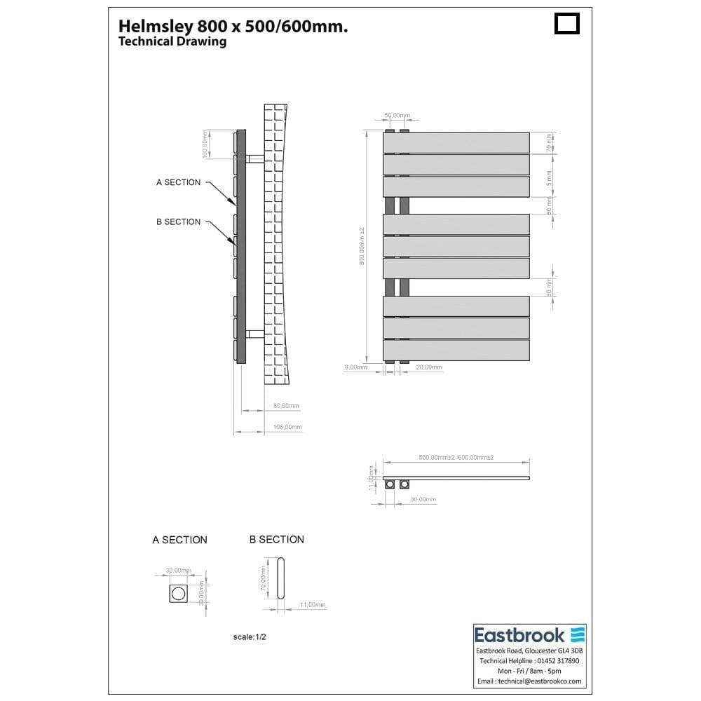 Eastbrook Designer Towel Rail Eastbrook Helmsley Straight Vertical Designer Towel Rail in Matt Black