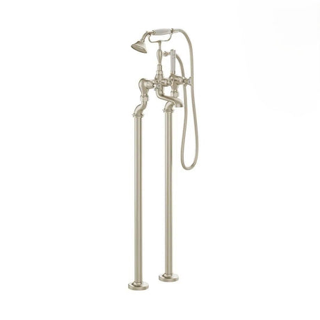 Vado Freestanding Bath Filler Brushed Nickel Booth & Co Axbridge Crosshead Floor Standing Bath Shower Mixer with Shower Kit