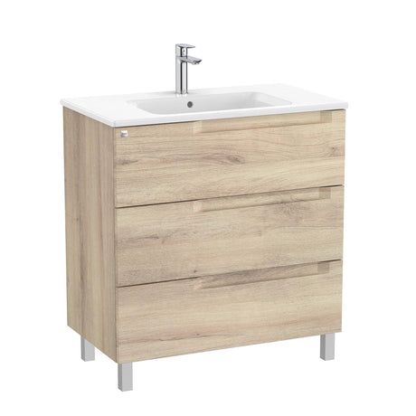 Roca Floor Standing Vanity Unit Beige Wood / Central Roca Aleyda 800mm Floor Standing Three Drawer Vanity Unit with Basin