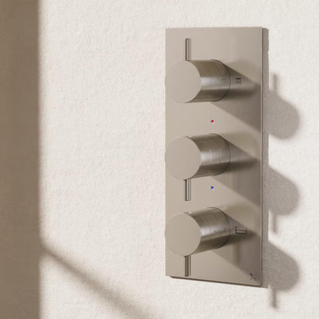 Crosswater Concealed Shower Valve Brushed Nickel Crosswater MPRO 3 Outlet, 3 Handle Portrait Concealed Thermostatic Shower Valve