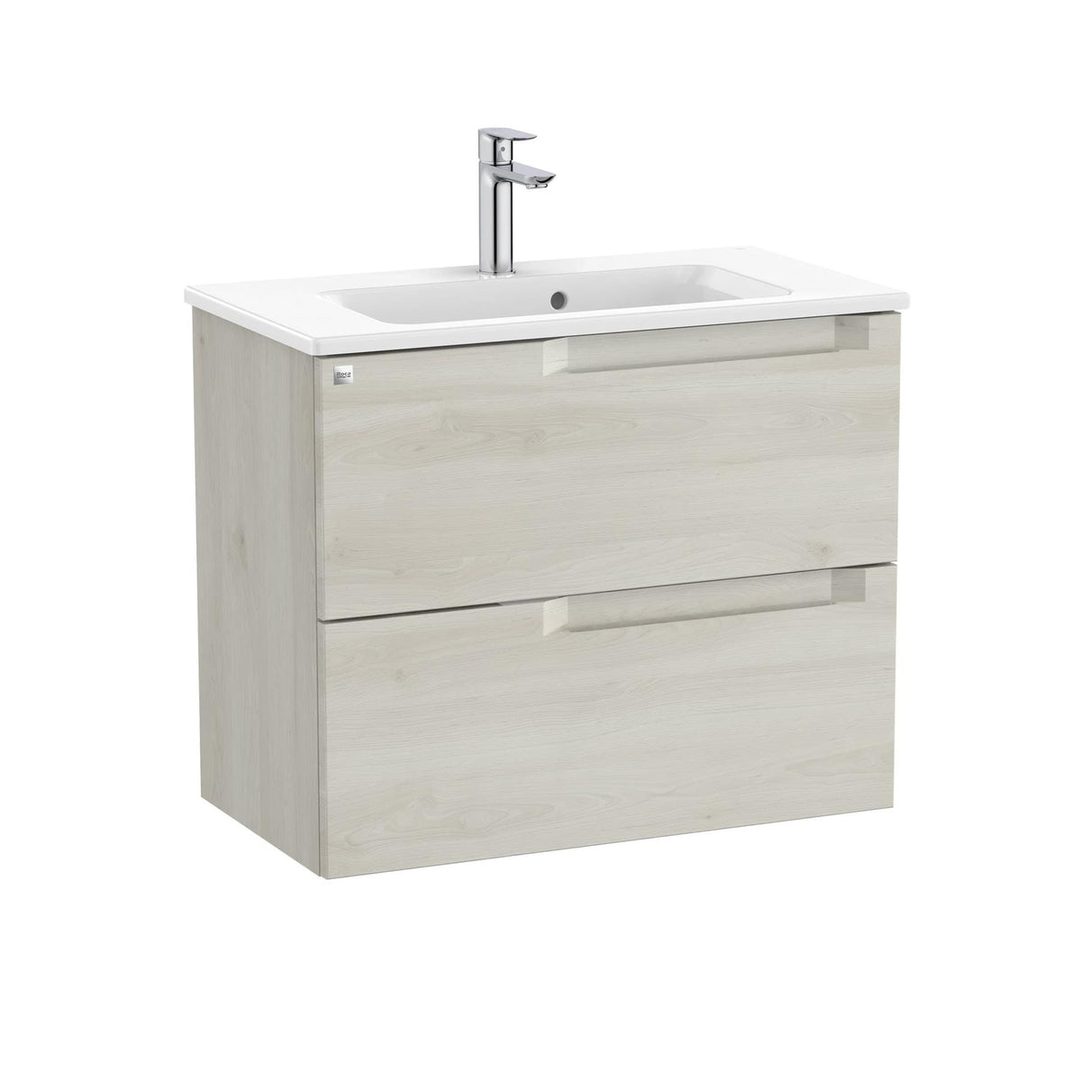 Roca Wall Mounted Vanity Unit White Wood Roca Aleyda Compact 700mm Wall Mounted Two Drawer Vanity Unit with Basin