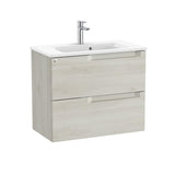 Roca Wall Mounted Vanity Unit White Wood Roca Aleyda Compact 700mm Wall Mounted Two Drawer Vanity Unit with Basin
