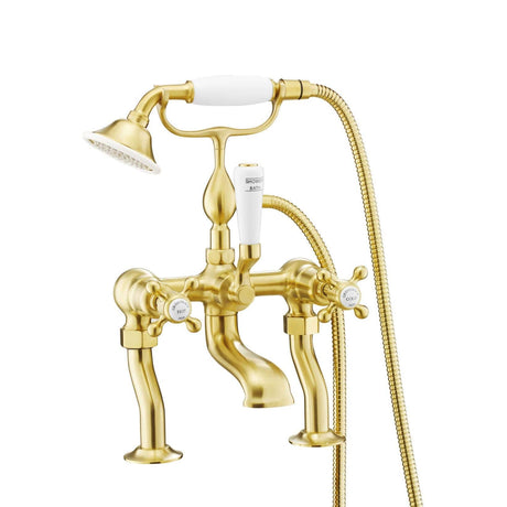 JTP Bath Shower Mixer Brushed Brass JTP Grosvenor Cross Deck Mounted Bath Shower Mixer with Kit