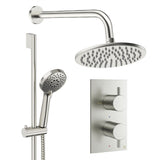 Crosswater Concealed Shower Set Brushed Nickel / Wall Arm / 200mm Crosswater Design 2 Handle 2 Outlet Shower Set 4 with Rainfall Head and Slide Rail Kit