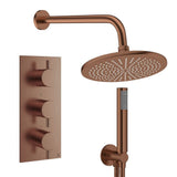 Crosswater Concealed Shower Set Brushed Bronze / Wall Arm / 300mm Crosswater Design 3 Handle 2 Outlet Shower Set 7 with Pencil Handset and Rainfall Shower Head