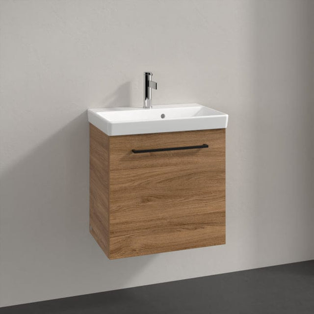 Villeroy & Boch Wall Mounted Vanity Unit Oak Kansas with Black Handles / Left Side Villeroy & Boch Avento Wall Hung Vanity Unit 530mm One Door with Basin