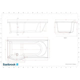 Eastbrook P-Shaped Shower Bath Eastbrook Portland P-Shape Shower Bath - 1700 x 850mm - Left Handed