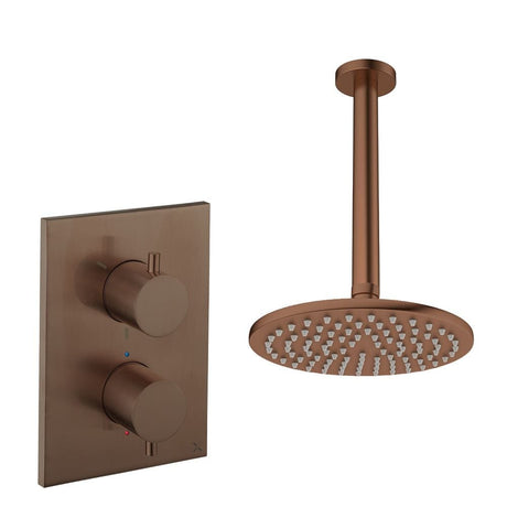 UK Bathroom Store Concealed Shower Set Brushed Bronze / Ceiling Arm / 200mm Crosswater Crossbox Shower Set 1 - 1 Outlet with Fixed Overhead Shower