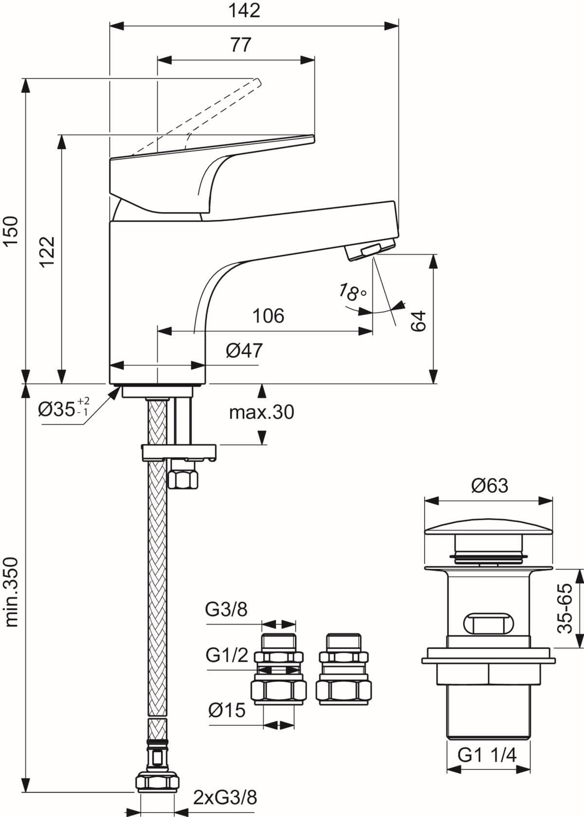 Ideal Standard Cloakroom Tap Ideal Standard Cerabase Single Lever Mini Basin Mixer Tap with Clicker Waste in Chrome