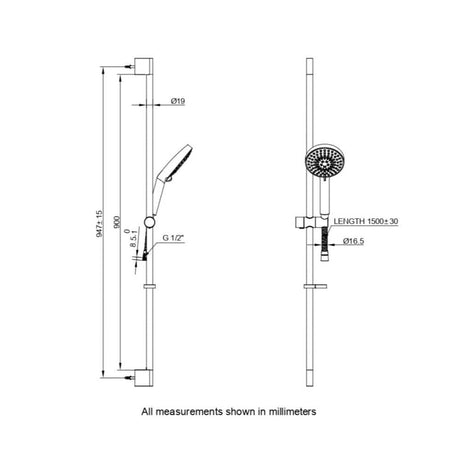 Crosswater Shower Riser Rail Crosswater Central Shower Kit with Five Mode Shower Head in Chrome