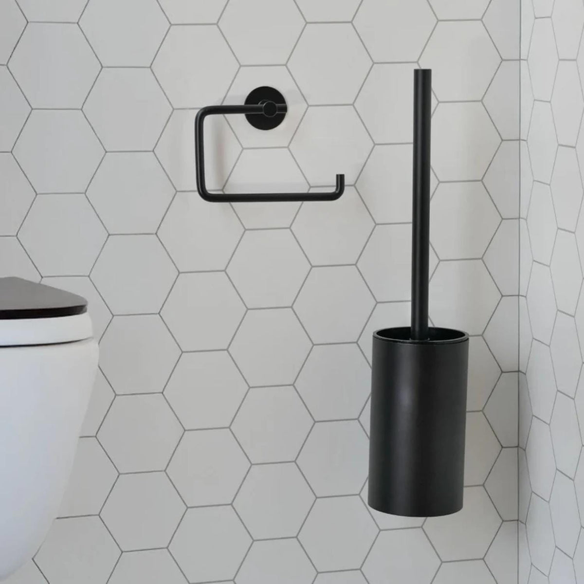 Smedbo Toilet Brush Matt Black Smedbo Beslagsboden Cube Self-Adhesive Wall Mounted Toilet Brush and Holder