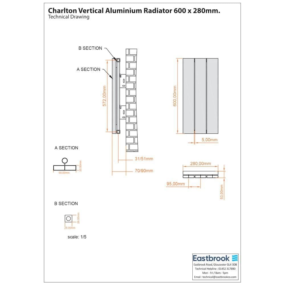 Eastbrook Panel Radiator Eastbrook Charlton Vertical Aluminium Designer Radiator in Matt Anthracite