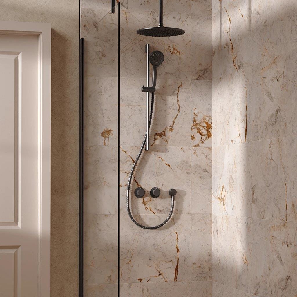 UK Bathroom Store Concealed Shower Set Slate / Ceiling Arm / 300mm Crosswater Module Shower Set 2 with Riser Rail Kit and Overhead Shower