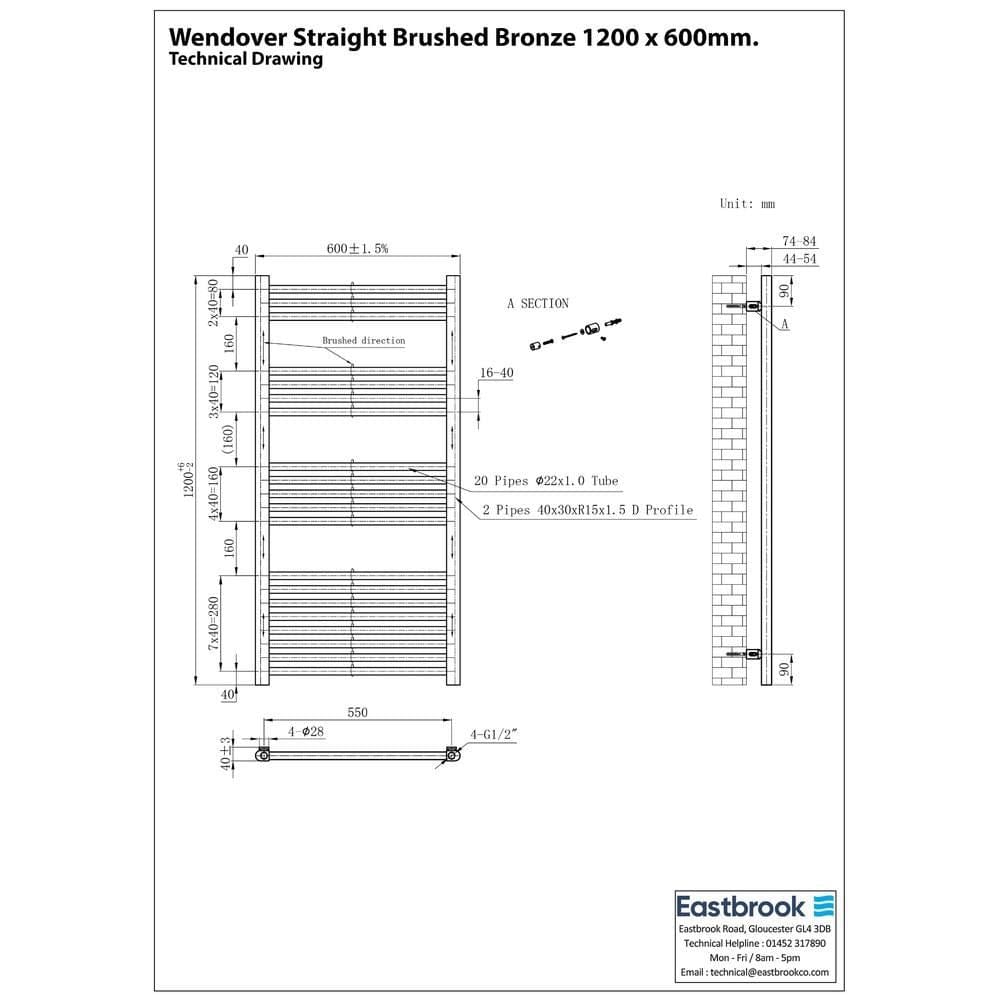 Eastbrook Wendover Straight Heated Towel Rail in Brushed Gunmetal