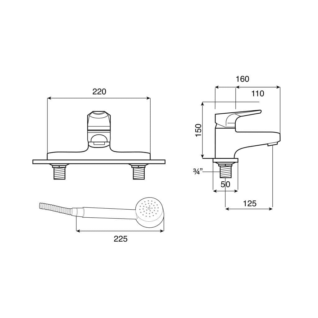 Roca Bath Shower Mixer Roca Atlas Deck Mounted Bath Shower Mixer with Handset, Hose and Bracket