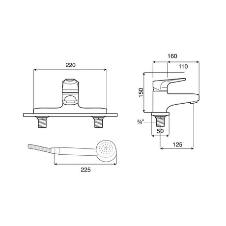 Roca Bath Shower Mixer Roca Atlas Deck Mounted Bath Shower Mixer with Handset, Hose and Bracket