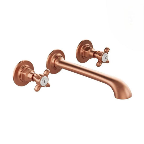 Vado Wall Mounted Basin Tap Brushed Bronze/Crackled White Booth & Co. Axbridge Wall Mounted Basin Mixer Tap with Crosshead Handles
