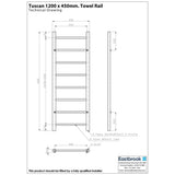 Eastbrook Eastbrook Tuscan Vertical Straight Heated Towel Rail - 1200 x 450mm in Chrome