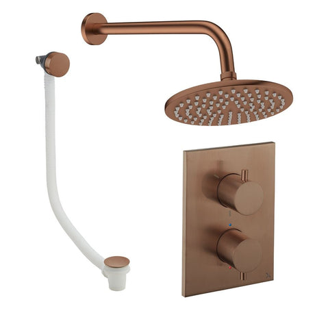UK Bathroom Store Concealed Shower Set Brushed Bronze / Wall Arm / 200mm Crosswater Crossbox Shower Set 7 - 2 Outlet with Fixed Overhead Shower and Overflow Bath Filler Waste