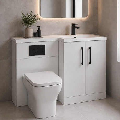 Aquarius Combination Toilet and Sink Right Hand Aquarius Brisbane 1100m Vanity and WC Unit Combination with BTW toilet and Black Fittings