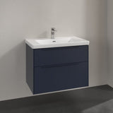 Villeroy & Boch Wall Mounted Vanity Unit Marine Blue with Monochrome Handles Villeroy & Boch Subway 3.0 Wall Hung 800mm Two Drawer Vanity Unit with Basin