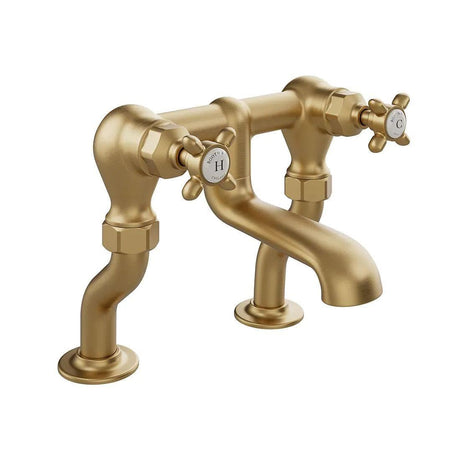 Vado Bath Mixer Brushed Brass/Crackled White Booth & Co. Axbridge Crosshead Bath Filler Tap